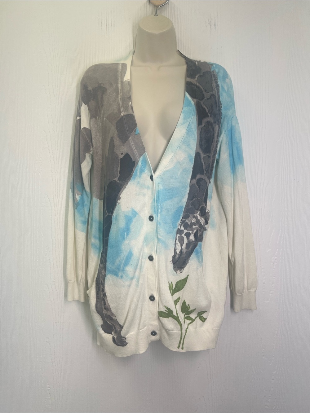 Anthropologie - Moth Tigra Colorful Giraffe Art Button Down Cardigan Size Medium - Picture 7 of 11